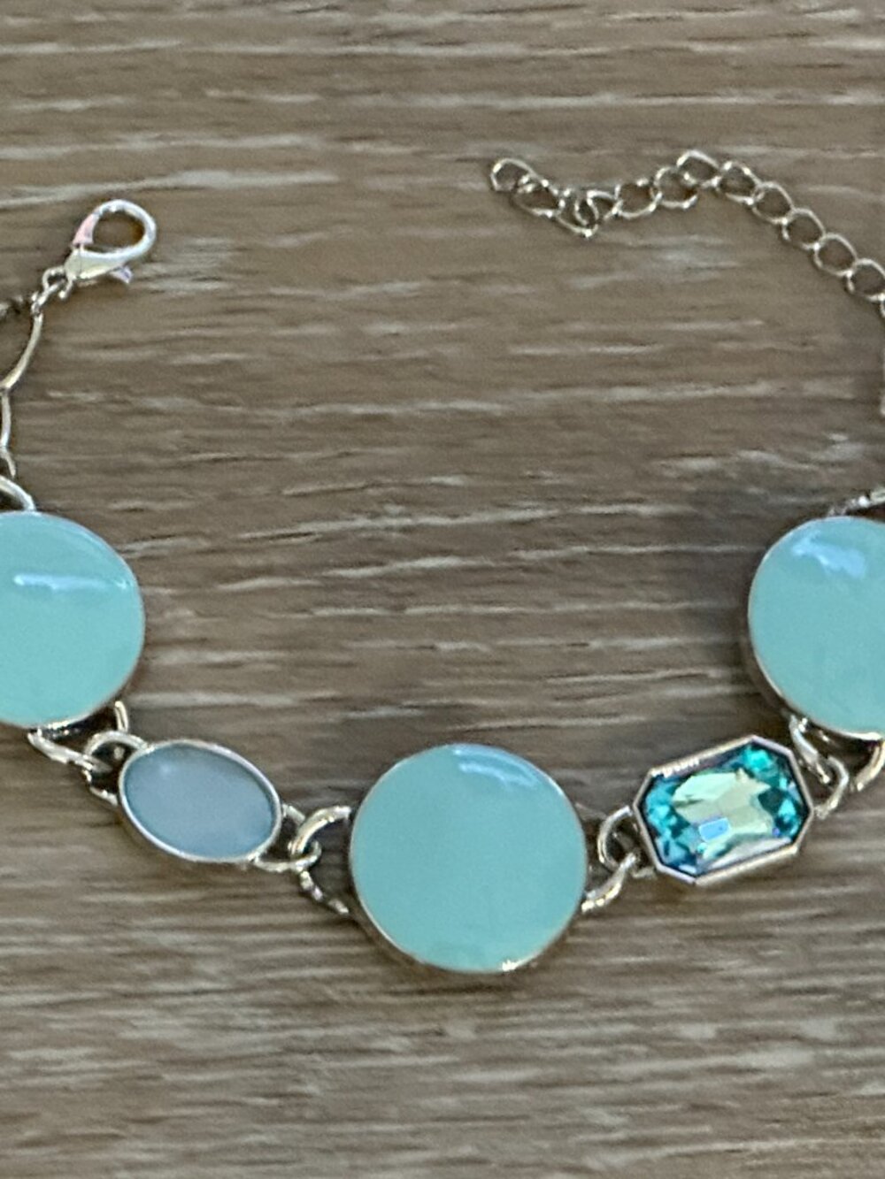 NWT Gorgeous Blue Turquoise Enamel Rhinestone Link & Chain Bracelet